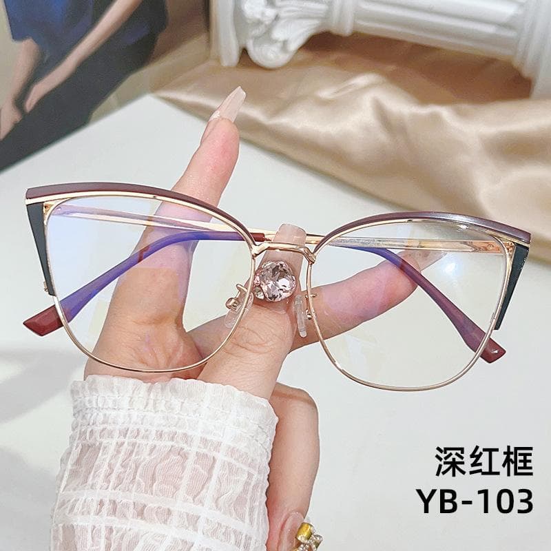Fashion Cat-eye Frames Women Multi-color Splicing Metal Anti-blue Glasses European American Style