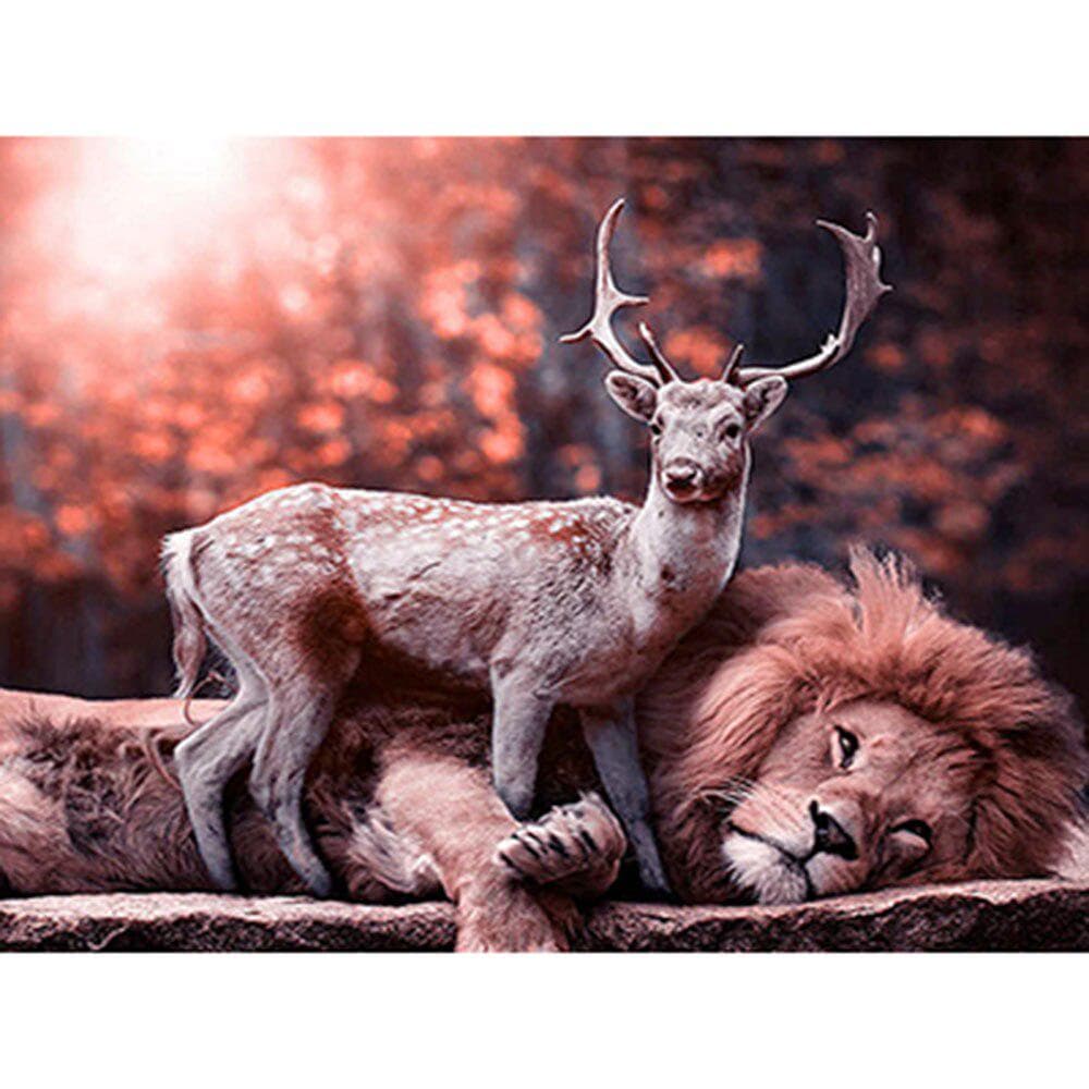 5D DIY Diamond Animal Lion&deer Diamond Embroidery Cross Stitch Mosaic Rhinestone Home Decor Gift 20X30CM