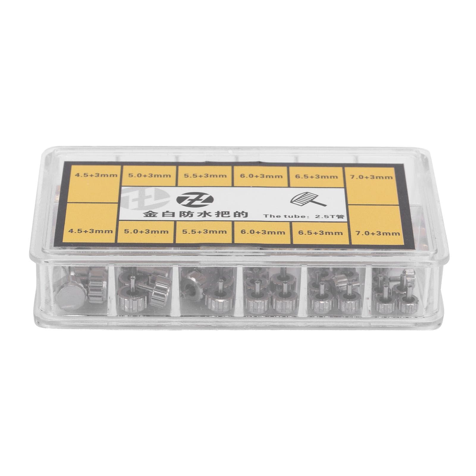 76pcs Watch Crown Assorted Parts Accessories 2.5T Steel Repair Replacement Tool Box