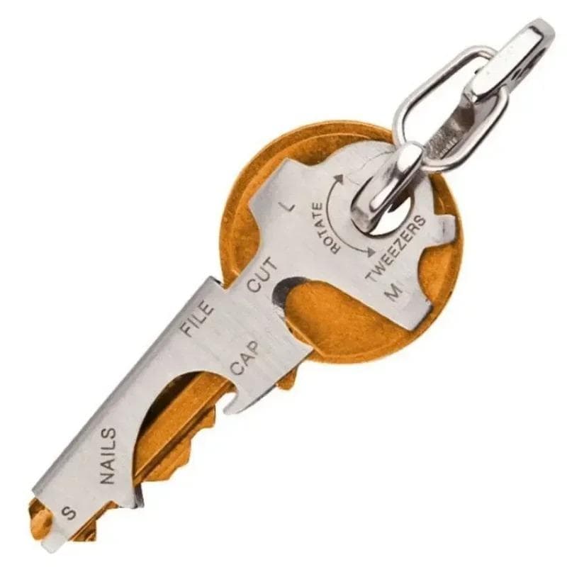 1PC EDC 8 in 1 Stainless Steel Multi Function Keychain Pendant Bottle Opener Screwdriver Camping Outdoor Survival Gear Tool silver