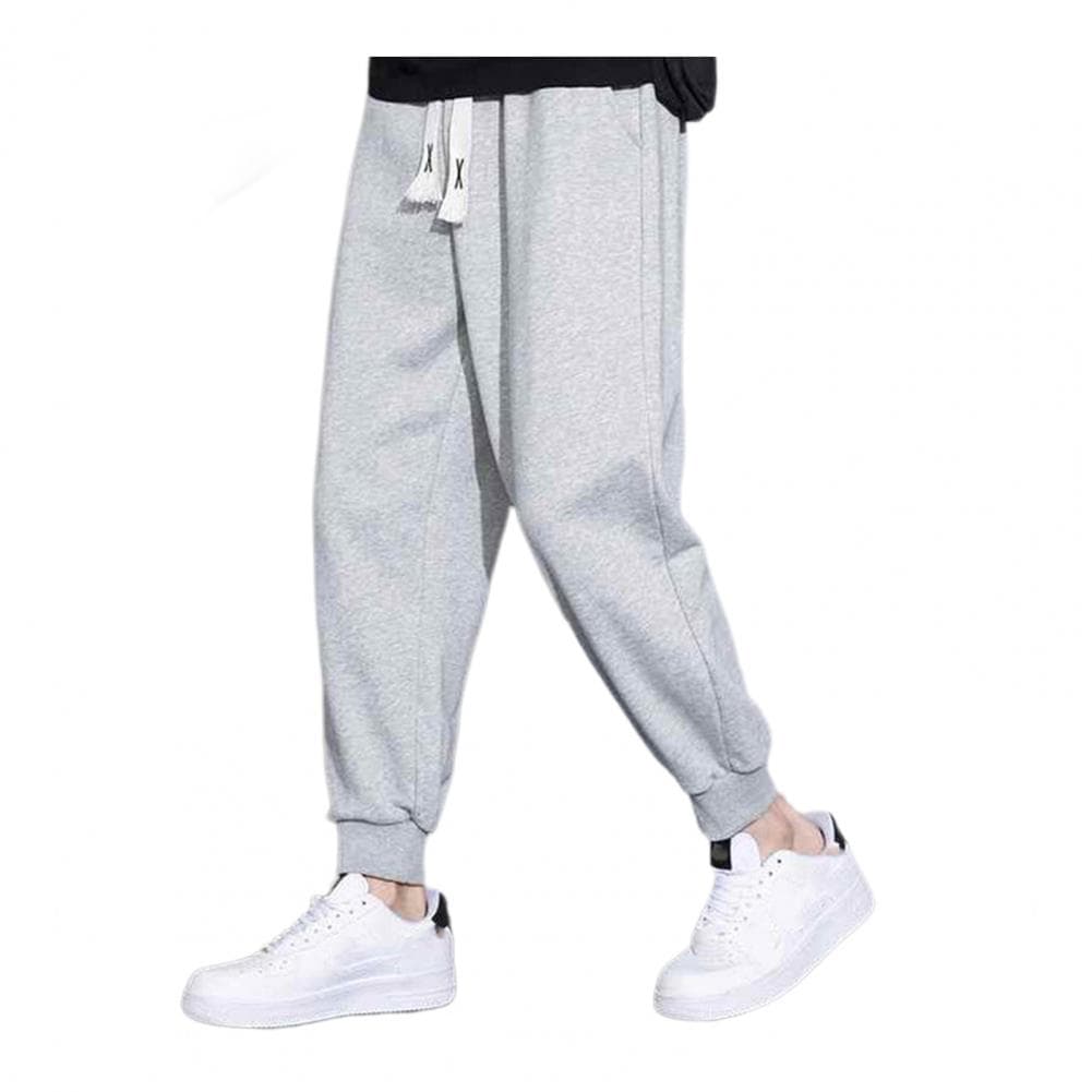 Men Secure Pocket Casual Pants Men's Drawstring Elastic Waist Sweatpants with Pockets Loose Straight Fit Ankle-banded for Daily M grey