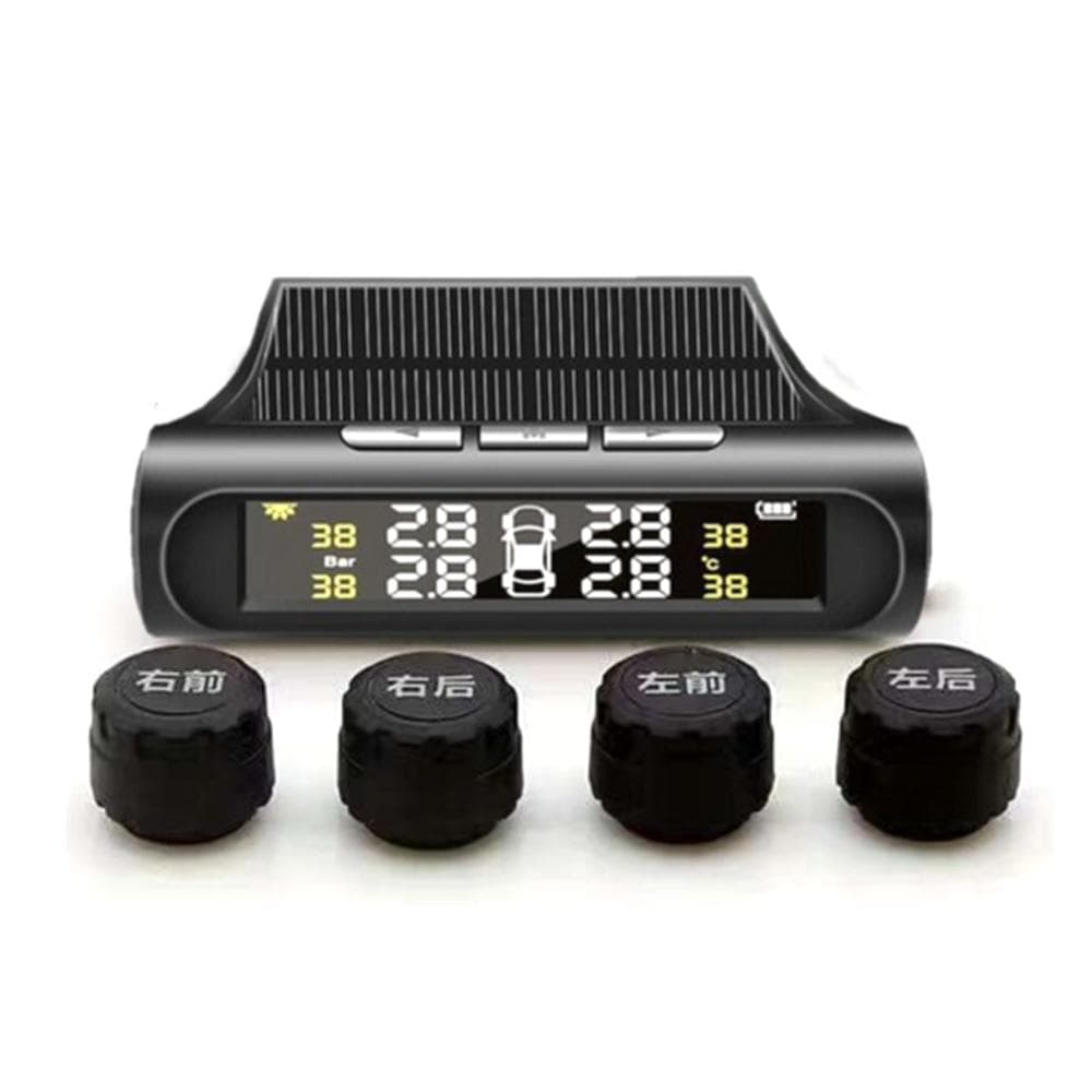 Solar Tire Pressure Detector Car Wireless Tire Pressure Monitor Monitoring System Waterproof with 4 External Sensor black