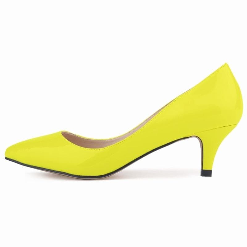 Classic Sexy Pointed Low Med Kitten Heels Women Pumps Shoes Spring Brand Design Wedding Dress 40 yellow