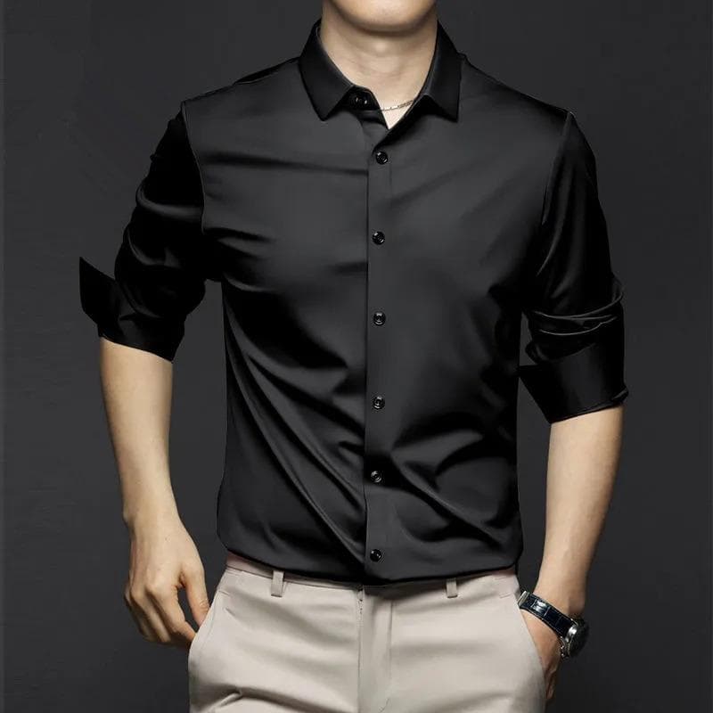 New Stretch Anti-Wrinkle Men's Shirts Long Sleeve Dress Shirts for Men Slim Fit Social Business Blouse White Shirt 6XL 4XL black