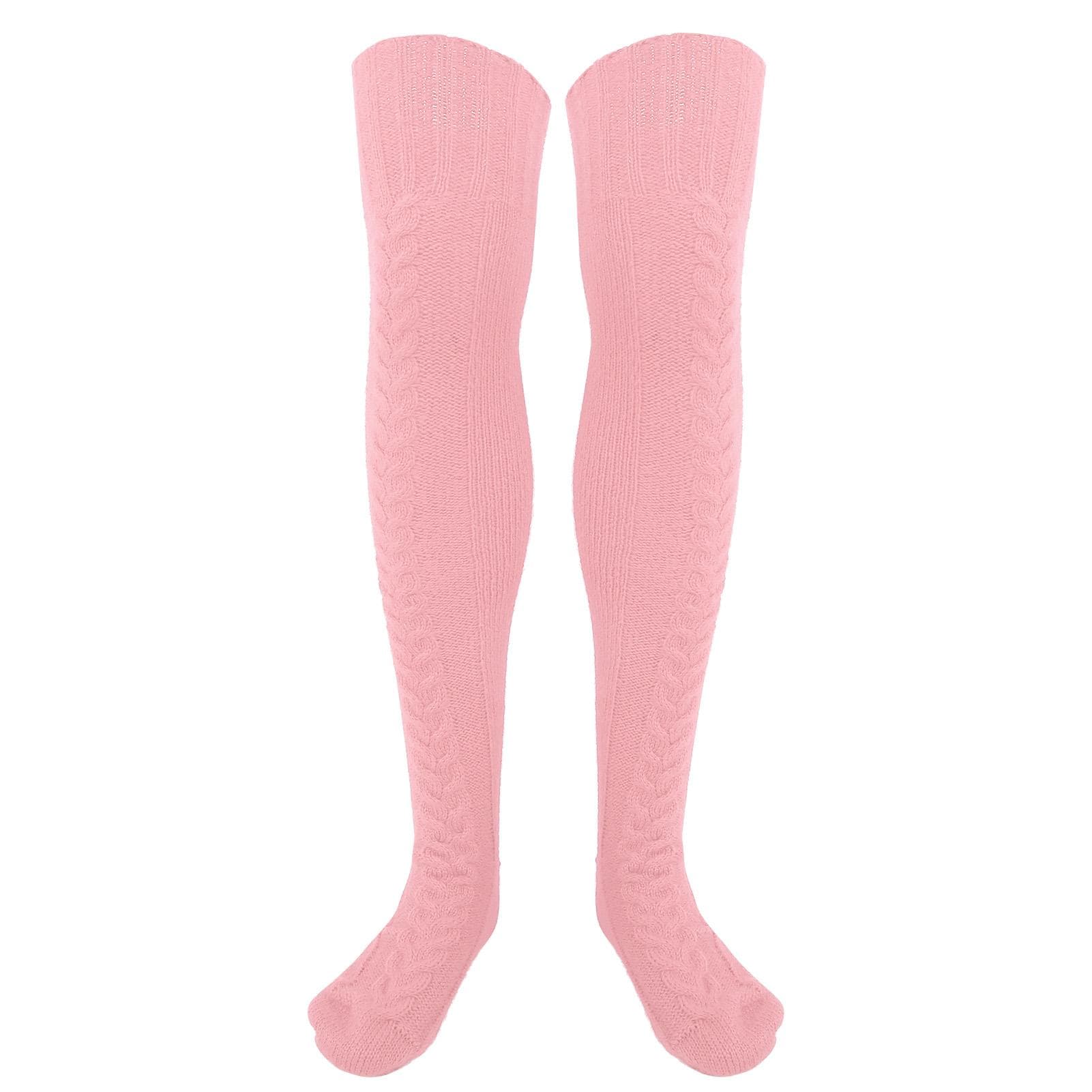 Cable Knit Warm Leg Tube Warmers Stockings Winter Leg Tube Thigh High Boot Sockspink pink