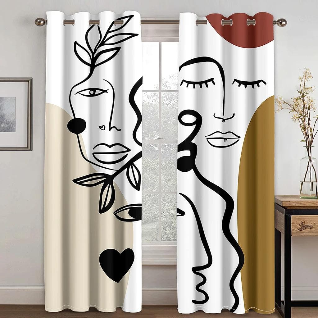 Abstract Art Anthestic Boho Morandi Window Curtains Blinds For Living Room Bedroom Bathroom Kicthen Office Door Home Decor 2Pcs 220W240H(CM)87x95in&Grommet Top
