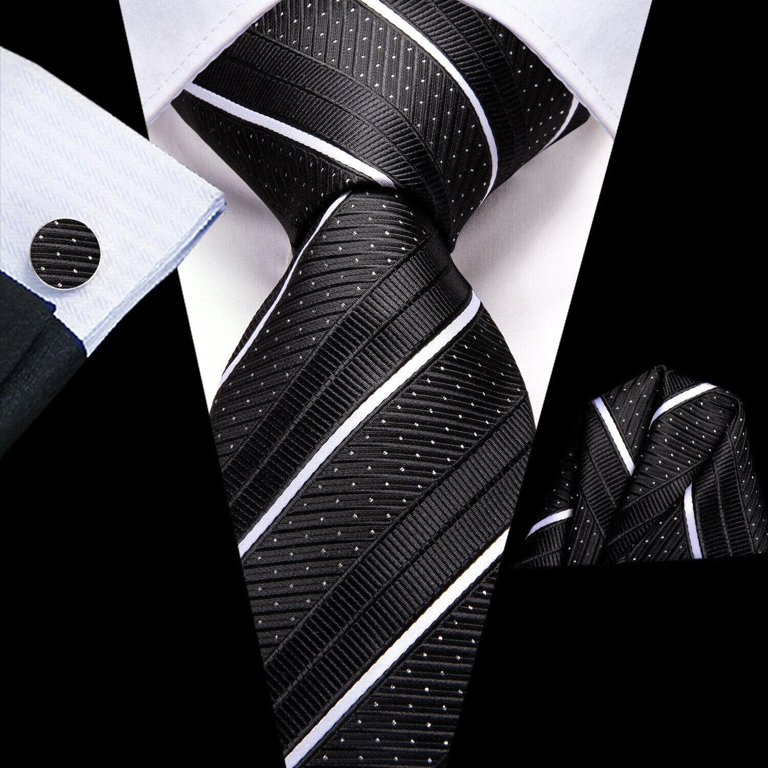 Hi-Tie Mens Accessories Silk Tie Handkerchief Cufflinks Set for Wedding Party Floral Solid Necktie N-3415