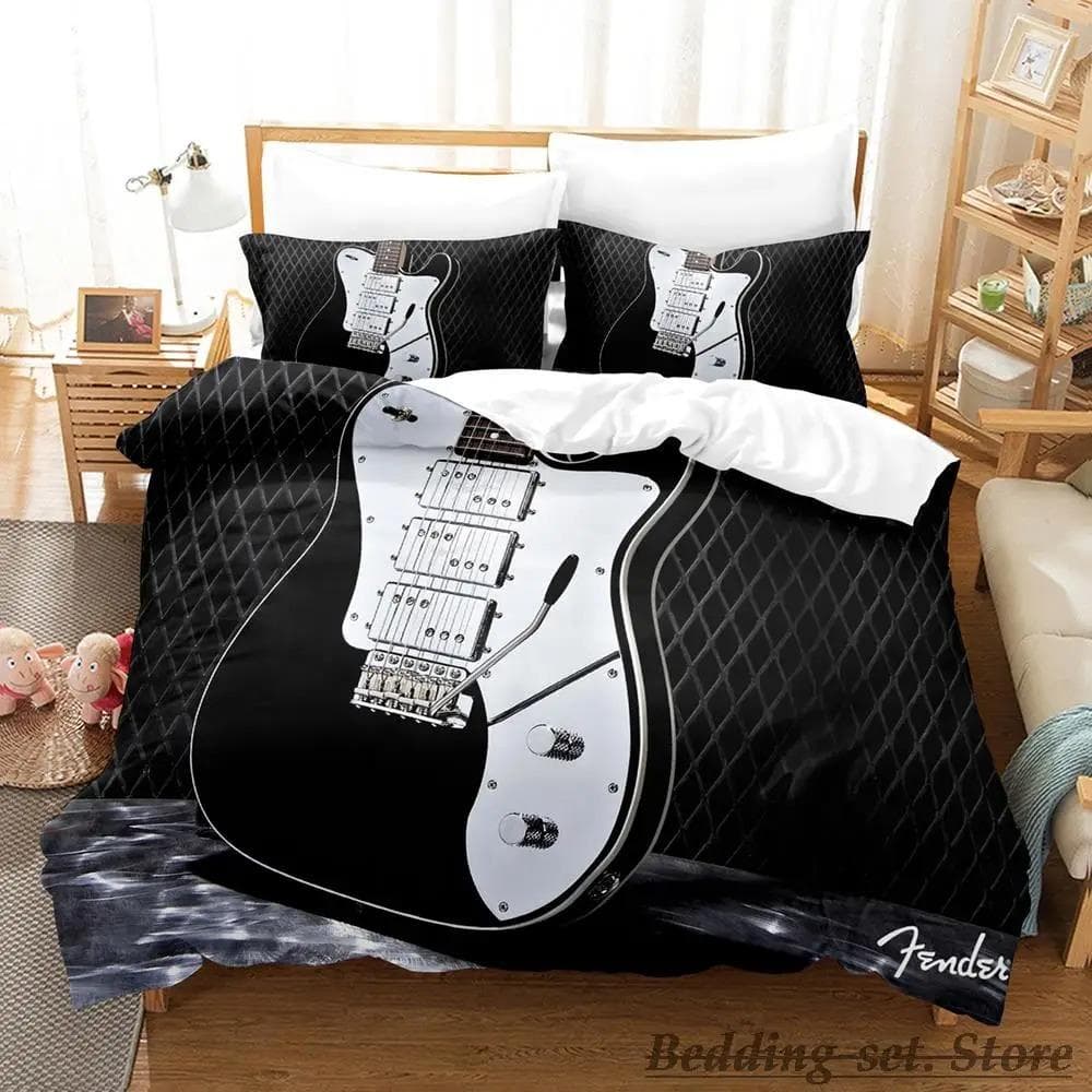 Music Guitar Bedding Set Single Twin Full Queen King Size Bed Set Adult Kid Bedroom Duvetcover Sets Anime parure de lit Bed 70x133cm 2pcs