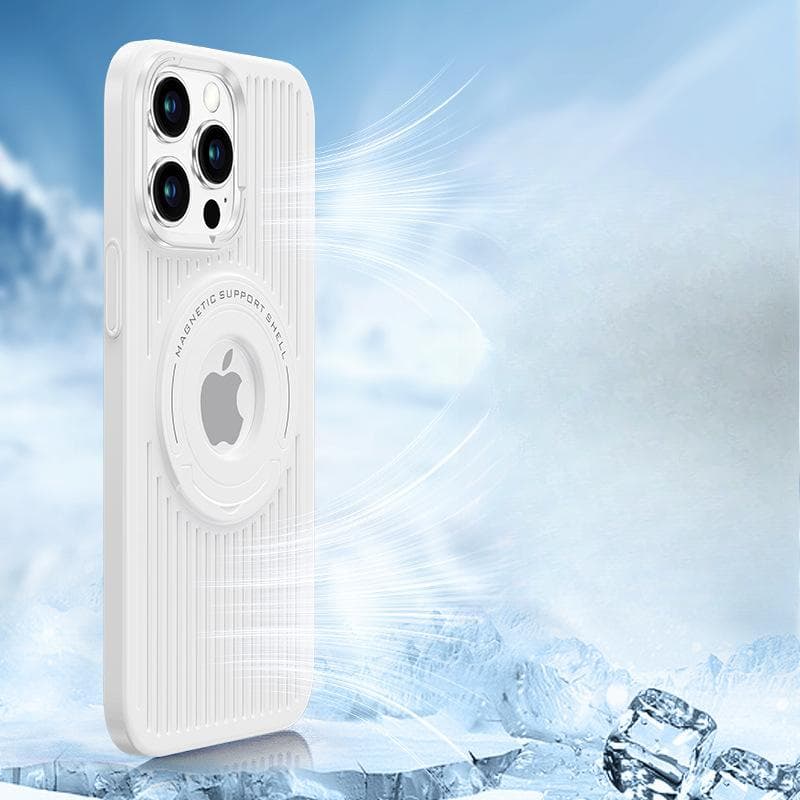 Applicable To IPhone16Pro Magnetic Charging Mobile Phone Case Apple 13 Cooling Mesh Shell 15 Invisible U Bracket Shell iPhone12 white
