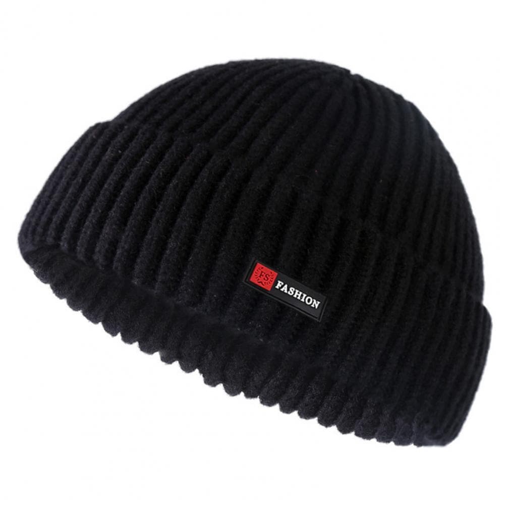 Men Winter Hat Solid Color Dome Stretchy Dome Knitted Thermal Anti-slip Fall Winter Beanie Outdoor Cycling Work Street Cap black