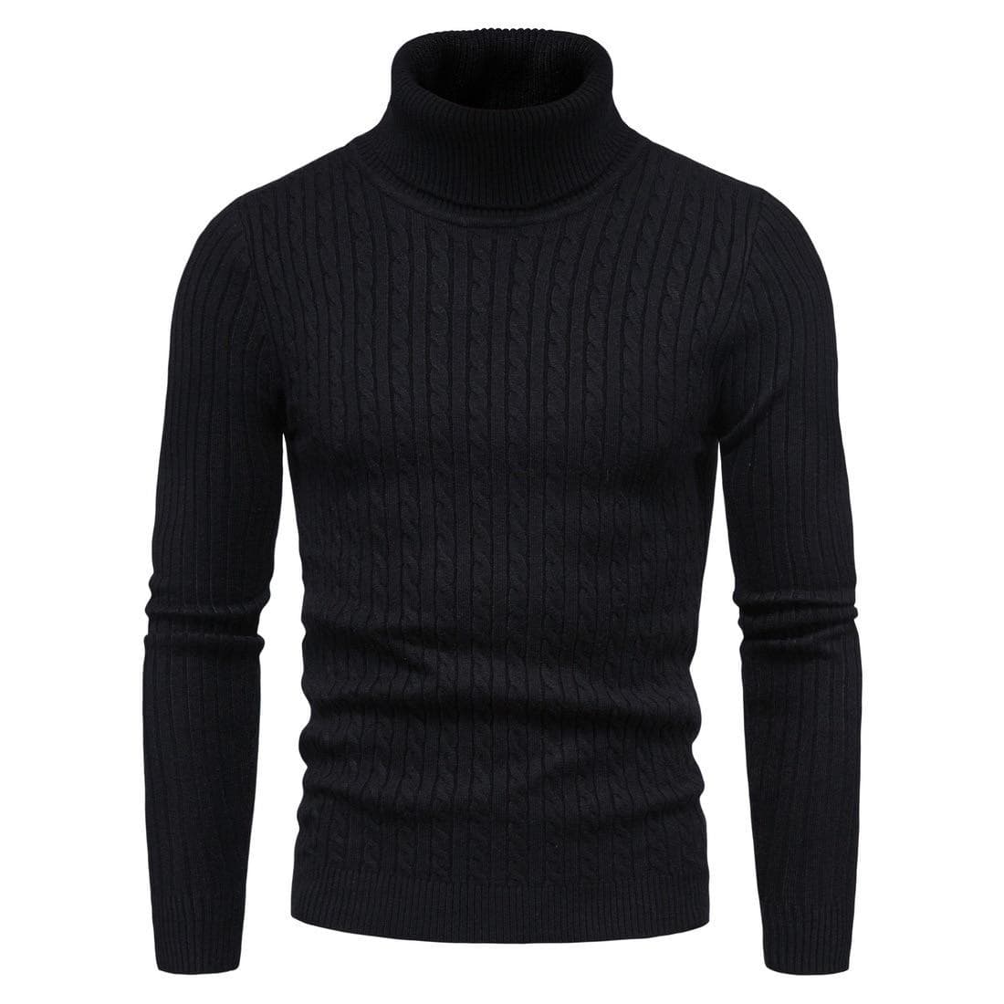 Autumn And Winter Turtleneck Warm Fashion Solid Color sweater Men's Sweater Slim Pullover men's Knitted sweater Bottoming Shirt XL black