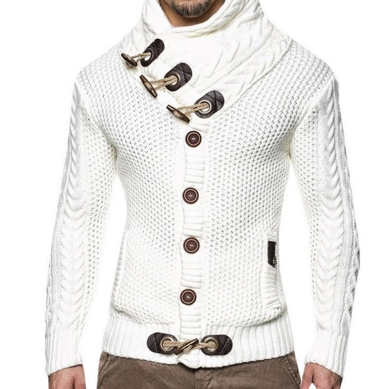 Mens 2019 Buckle Sweater Cardigan Winter Warm Thick Hedging Turtleneck Knitting Jumper Sweaters M white