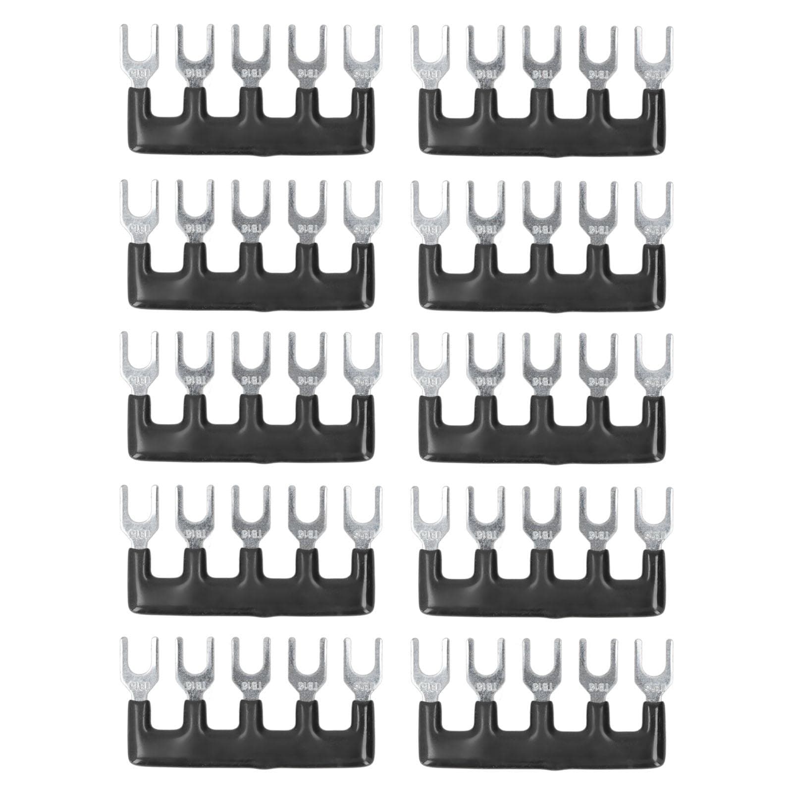 10Pcs Jumper Block Terminal Strip Copper Conductor PVC Shell Fork Type Terminal Strip Black 400V