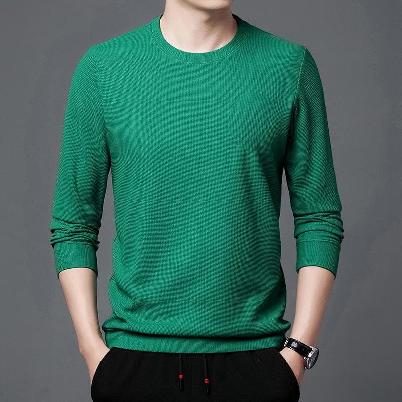 Men's Spring and Autumn New Men's T-shirts for Young and Middle-aged Solid Color Long-sleeved Round Neck Bottoming Shirts for Men 190/4XL