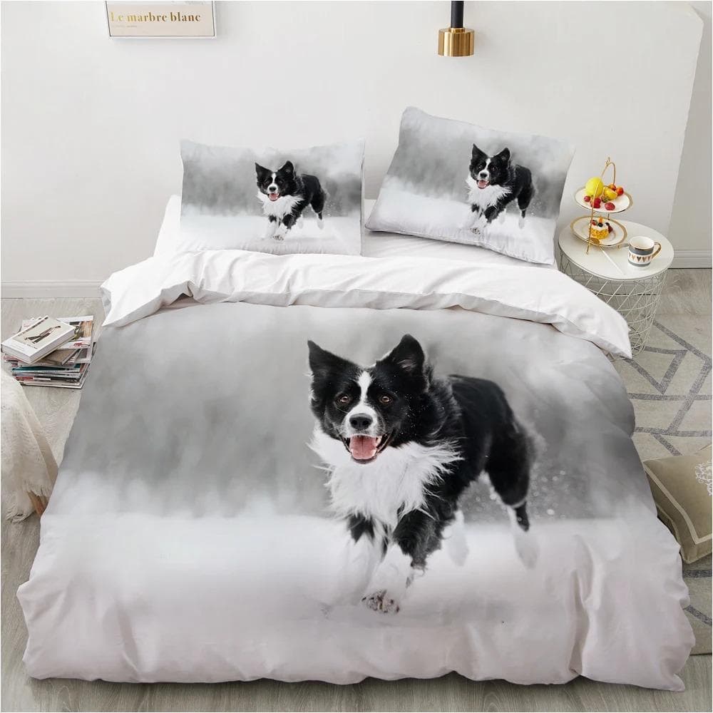 Dog Duvet Cover Set Double Queen King Size Bedding Set Black and White Border Shepherd Soft Comfortable 23pcs Twin Quilt Cover EU Single 135x200cm