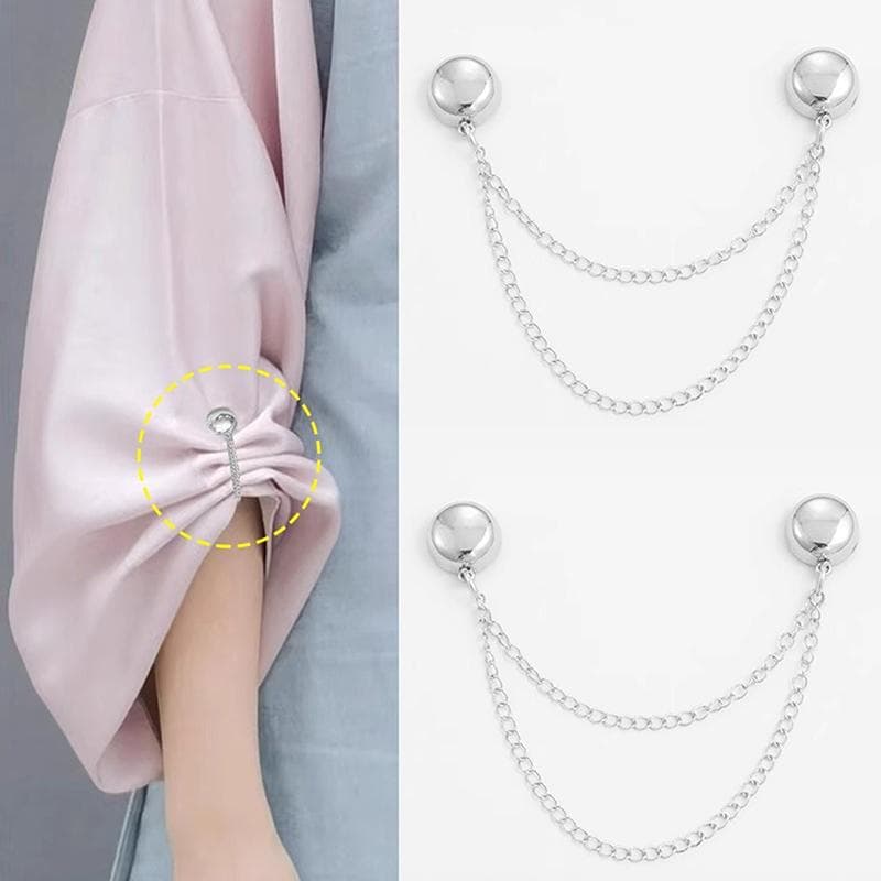 2Pcs Multi-Function Magnetic Clothing Clip With Chain Metal Buttons Clip Clothes Scarf Trouser Legs Cuff Fixing Magnet Pin silver