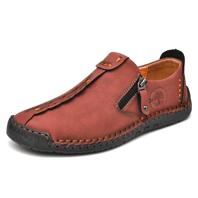 Spring and Autumn Men's Casual Leather Shoes Large Size Men's Driving Car Shoes Men's Breathable Handmade Casual Shoes 38 red