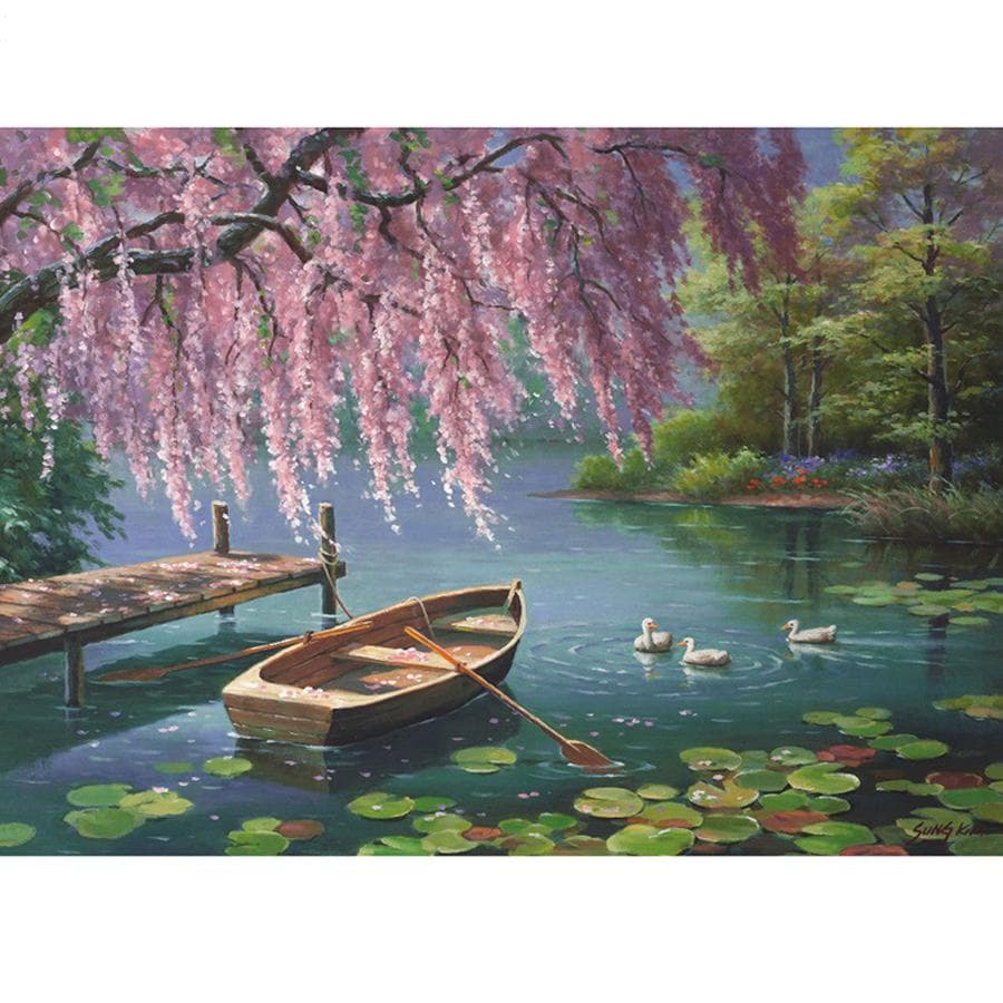 Diamond Painting Water Lily Landscape Diamond Embroidery Lake Round Diamond Mosaic Cross Stitch 20X30CM