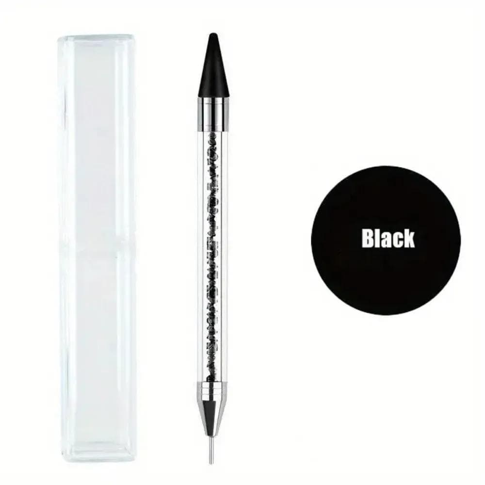 Rhinestones Gem Picking Picker Manicure Drill Pencil Silicone Head Tool Nail Art Dual Heads Acrylic Design Metal Dotting Wax Pen black