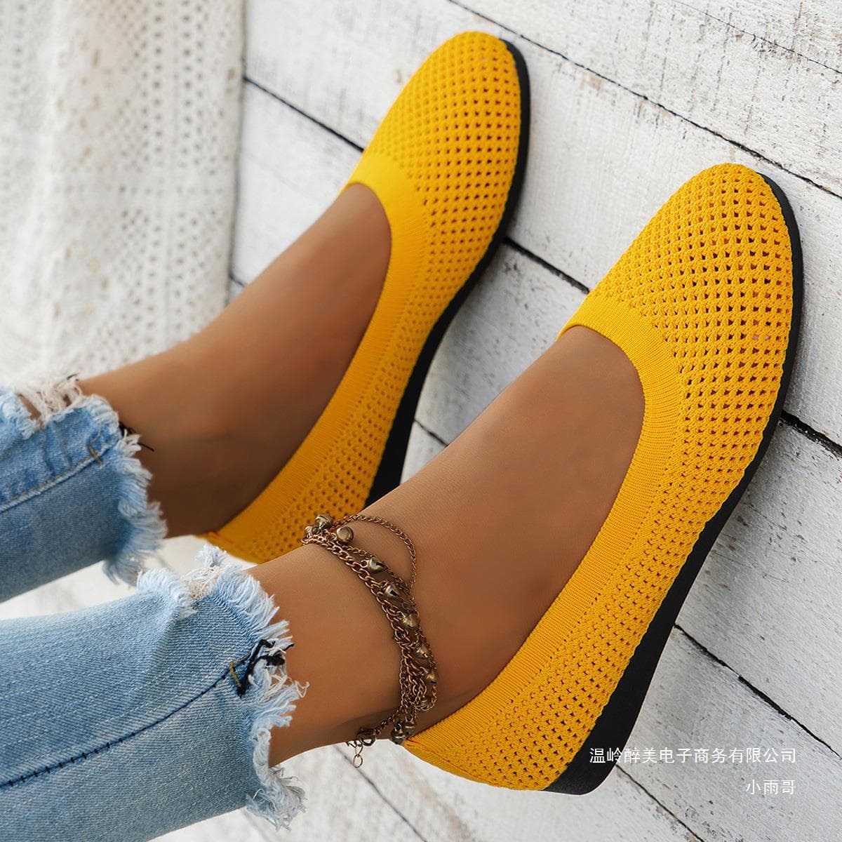 2024 Women's Flats Shoes Spring and Autumn New Fashion Round Toe Shallow Shoes Comfortable Breathable Mesh Casual Barefoot Shoes 39 yellow