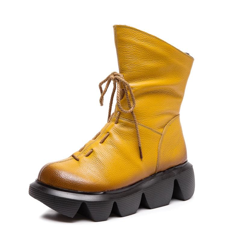 Fashion Women Mid Calf Boots Wedges Shoes Female Platform Boots Genuine Leather Winter Shoes Woman 2021 Botas 40