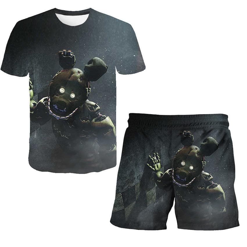 2pcs Sets Boys Girls 3D print FNAF clothes Suits Summer Fashion Short Sleeve T-shirts + Short Pants  Clothing Outfits 4-14 Years 110