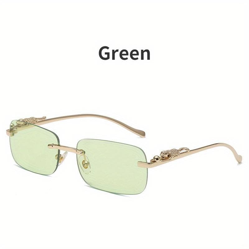 Frameless Rectangular Glasses for Men Women Gold Metal Border Leopard Head Buckle Luxury Fashion Eyewear