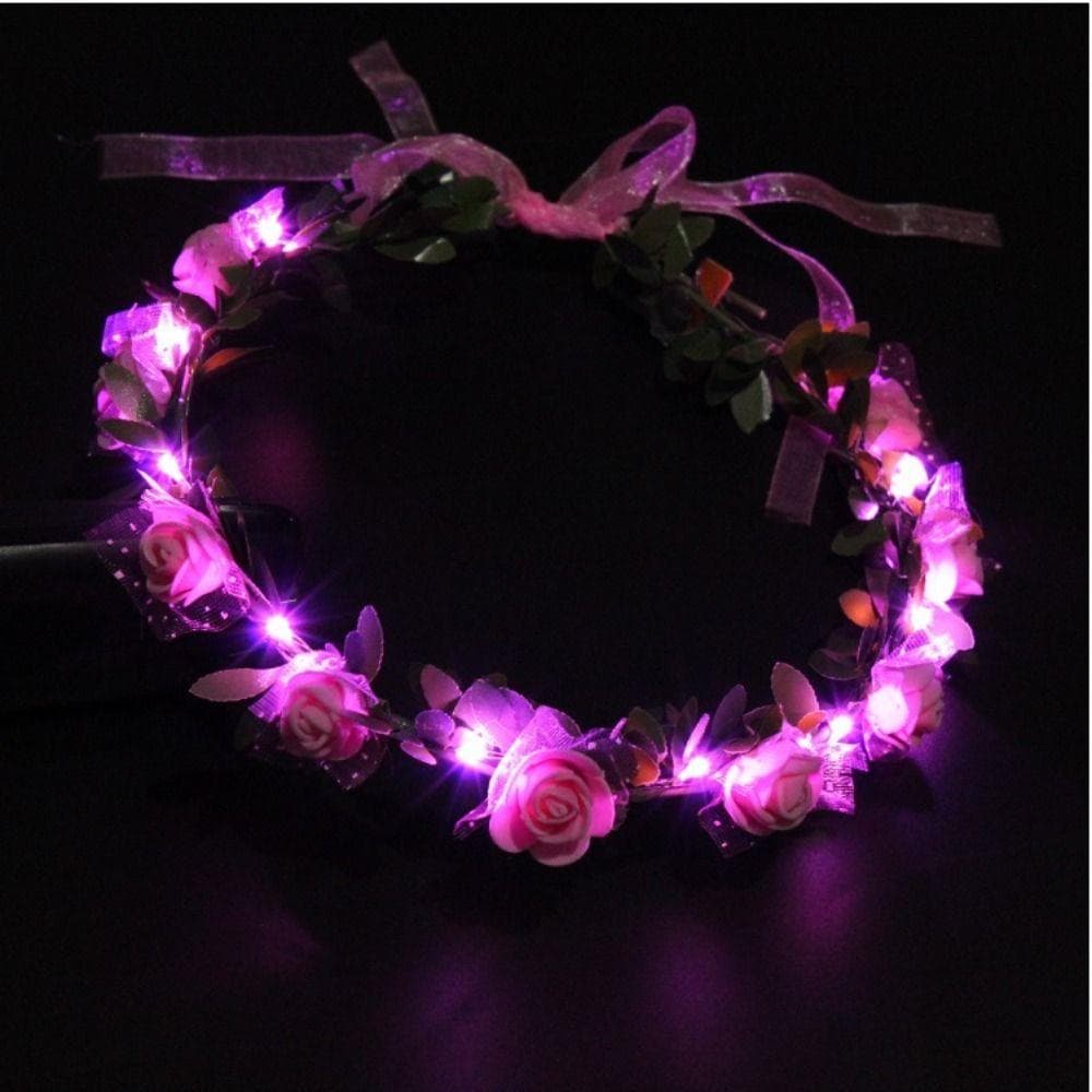 Flower Luminous Wedding Wreath Decoration LED Light Garland Women Headwear Crown Flower Headband pink