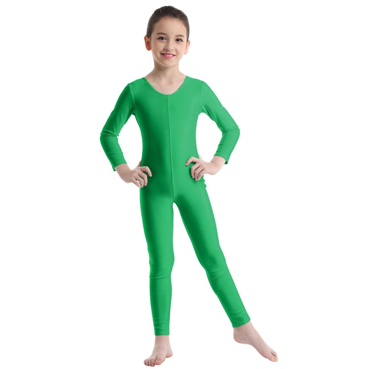 Kids Girls Stylish Clothing Long Sleeves Ballet Dance Gymnastics Leotard Jumpsuit Dancewear 7-8 Years green