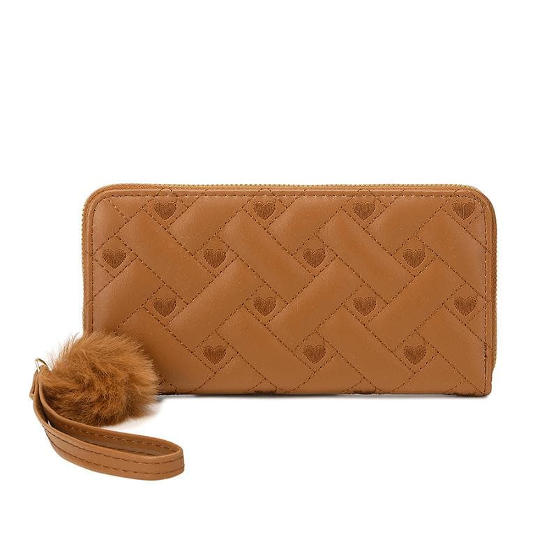 Spring/Summer Purse with Hairball Medium Long Clutch Bag Fashion Love Double Change Mobile Phone Bag