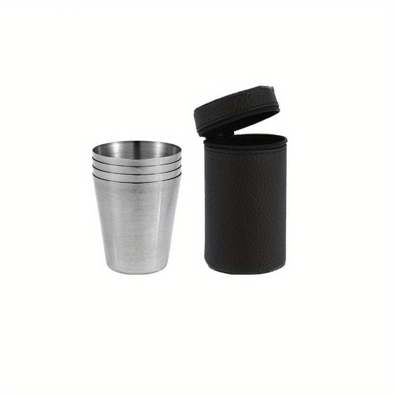 4Pcs/set 30ml/70ml/170ml Outdoor Practical Stainless Steel Cups Shots Set Mini Glasses for Whisky Wine with Case Portable Drinkware Set 30ml
