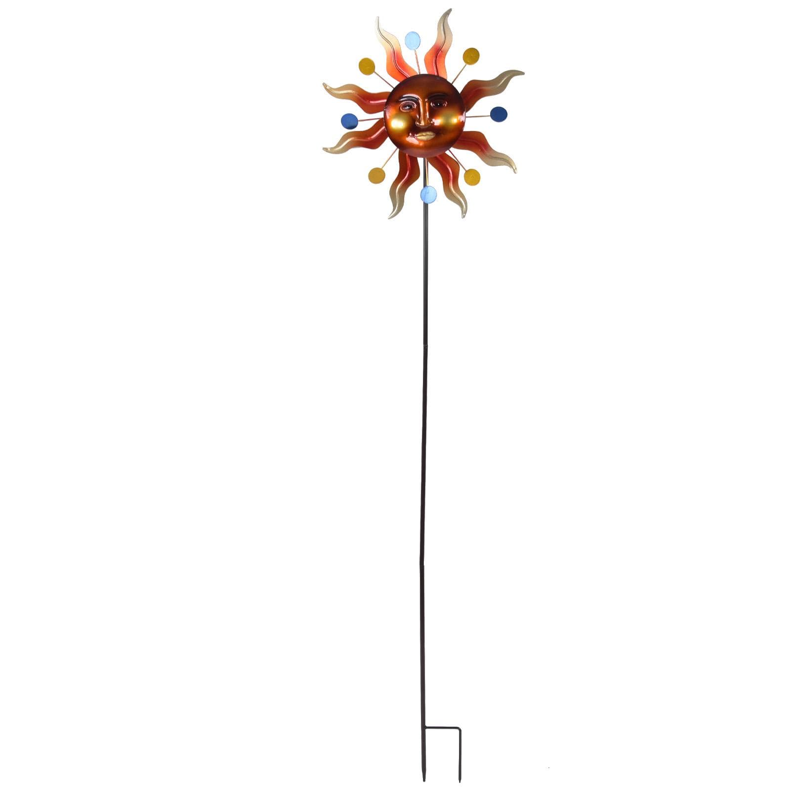 Sun Windmill Iron Weather Resistant Decorative Flower Wind Spinner with Ground Stake for Patio Yard