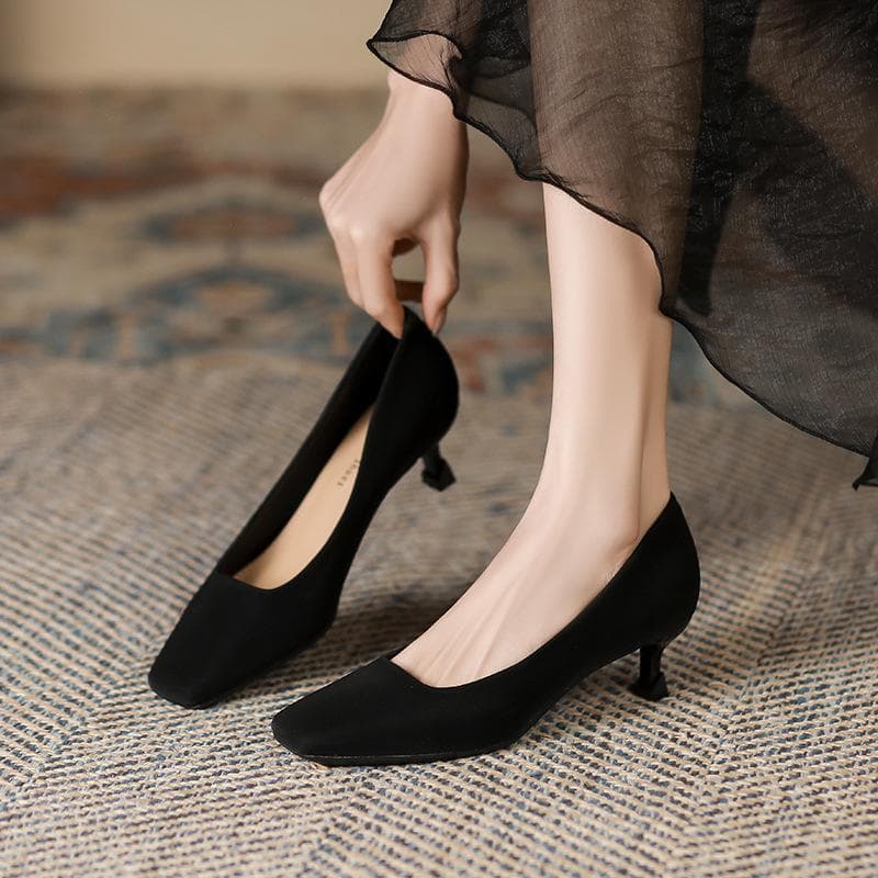 Low-Cut Square Toe Stiletto Heel Women's High Heels Spring and Summer New Solid Color Mid-Heel Shoes Women 40