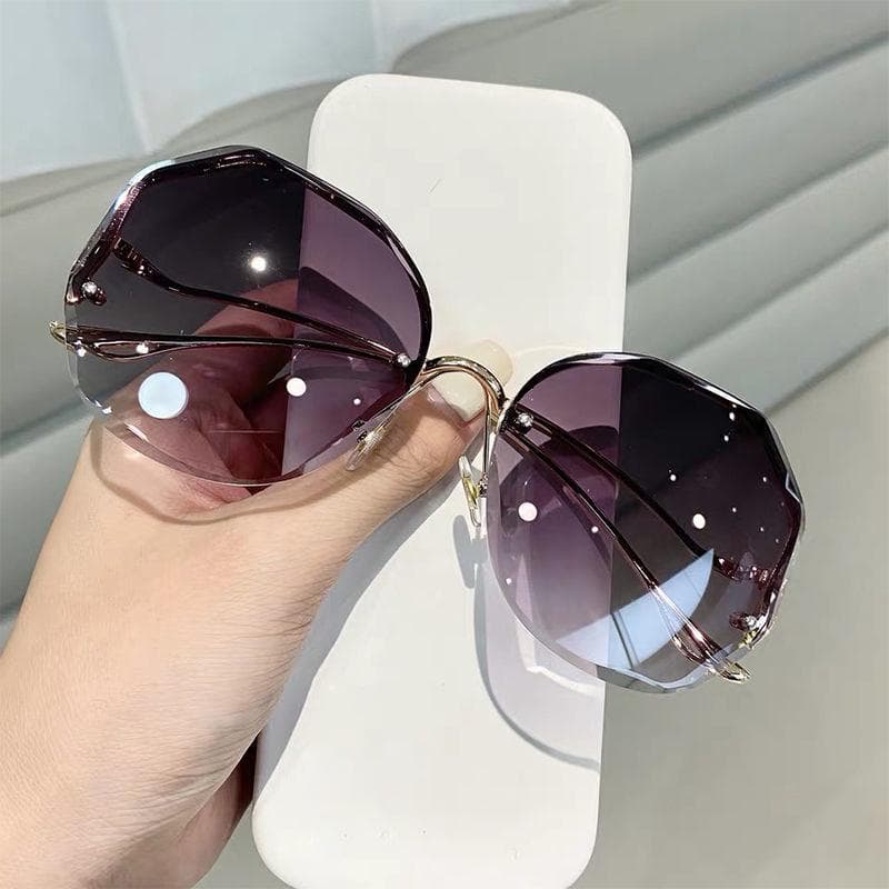 Rimless Sunglasses Women UV400 Ocean Water Cut Eyewear Metal Curved Temples Sun Glasses Female Fashion only 1pcs sunglasses