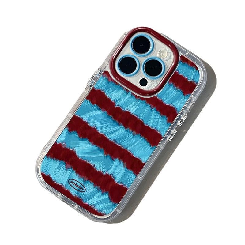 Blue Bottom Plush Stripes Suitable for IPhone16promax Phone Case Apple Cream Feather Yarn All Wrapped 11 Ultra-thin Xs OPPO A93s