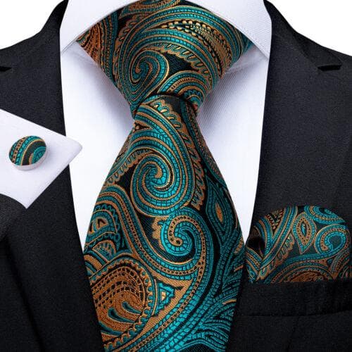 DiBanGu Mens Silk Necktie Set Striped Paisley Solid Tie Pocket Square Cufflinks N-7317