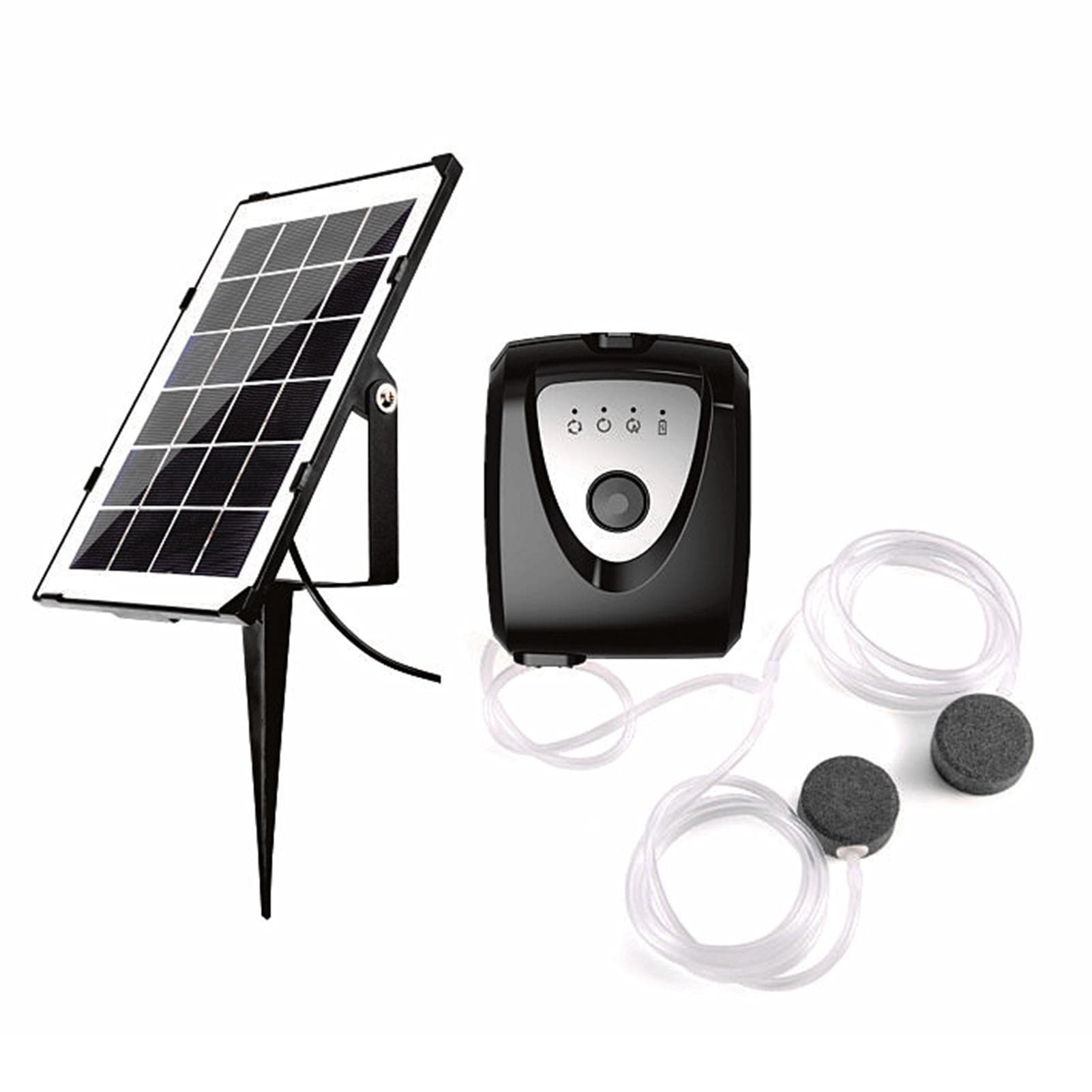 6V 3.5W Solar Air Pump Fish Tank Oxygenator with Dual Aquarium Pipe & Air Bubble Stone Outdoor Pond black