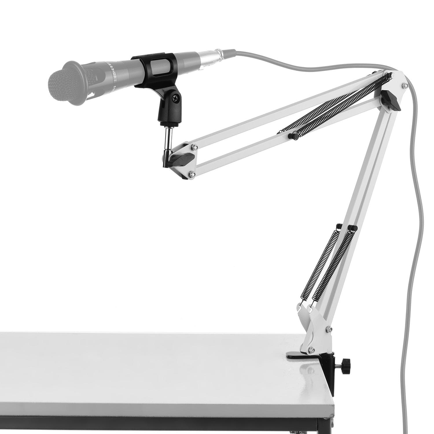 Microphone Stand Holder Table Lazy Bracket with Extendable Arm Microphone Clip white