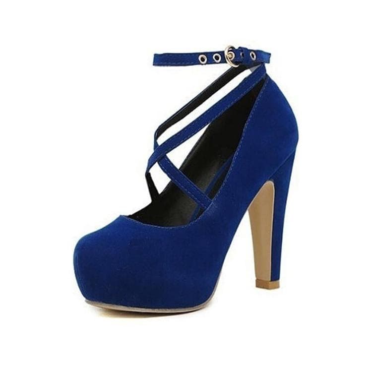 Shoes Woman Pumps Cross-Tied Ankle Strap Wedding Party Shoes Platform Dress Women Shoes High Heels Suede Ladies Shoes Plus Size 36 blue
