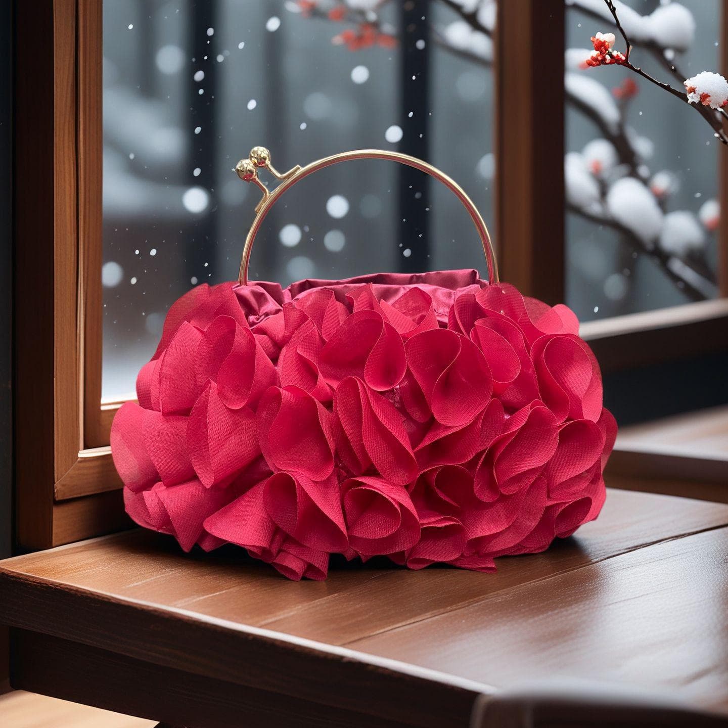 Elegant Floral Clutch: Bridal, Evening, and Cheongsam-Compatible Bag wine red