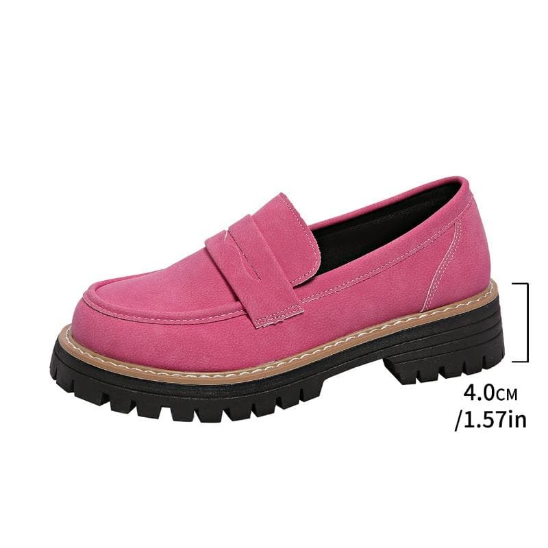 Spring and Autumn Loafers Casual Matte British-style Women's Shoes with Thick Heels and Thick Soles Retro Women's Shoes 40 pink