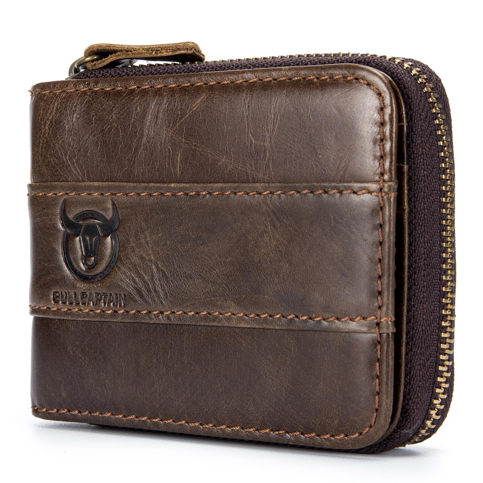 Leather Bifold Zipper Wallet for Men Travel Purse Pouch Gift coffee