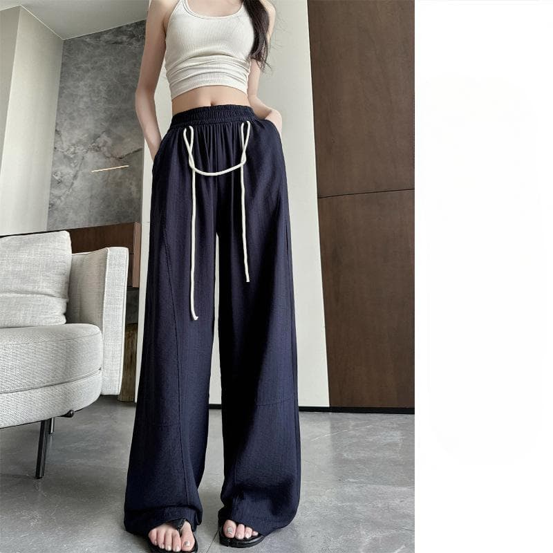 Cotton and Linen Wide-leg Pants for Women's Thin Summer Pants New Draped Slim Straight Pants for Women's Loose Ice Silk Silhouette Trousers XL