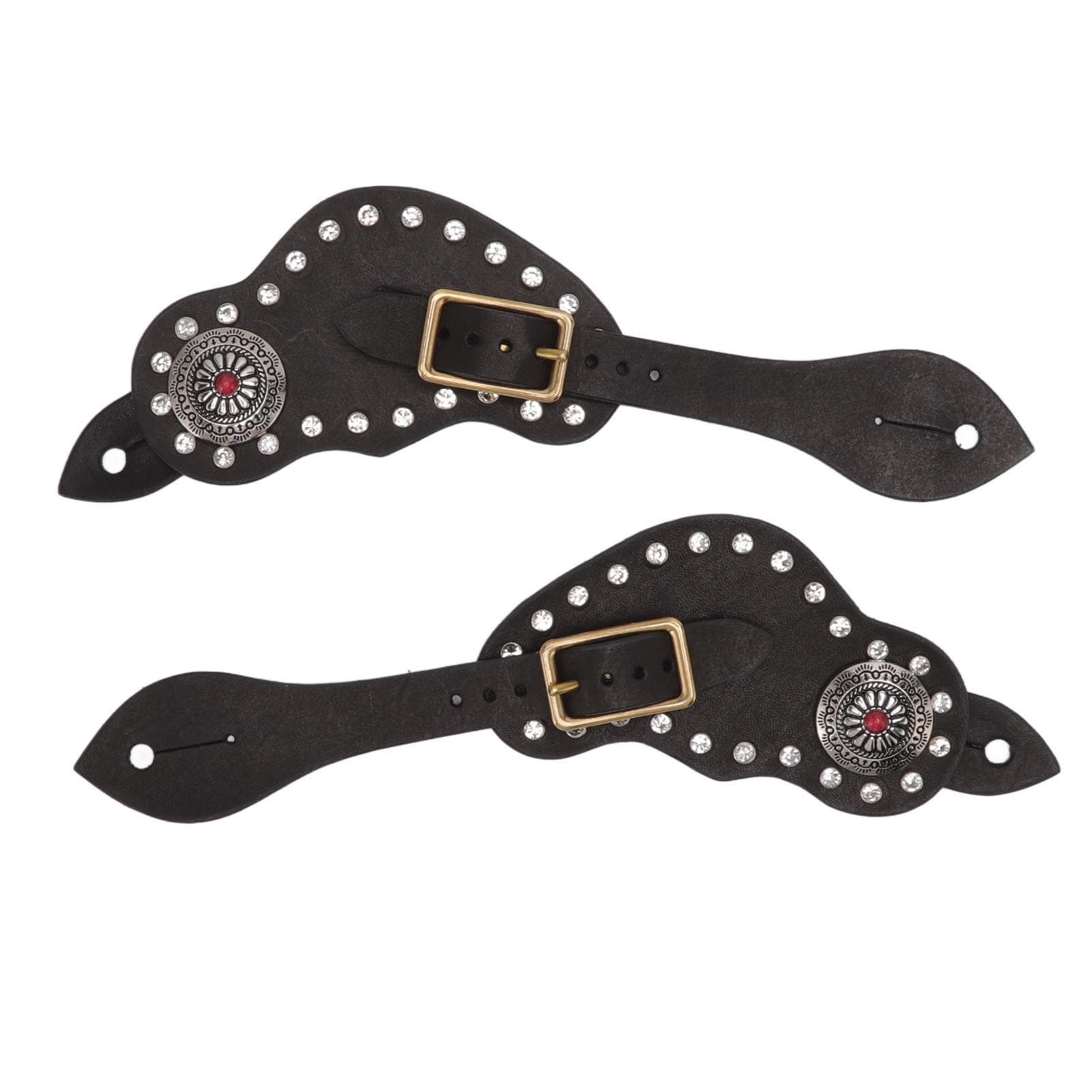 1Pair Spur Strap Leather Rhinestone Western Vintage Style Horse Riding Protective Equipment for