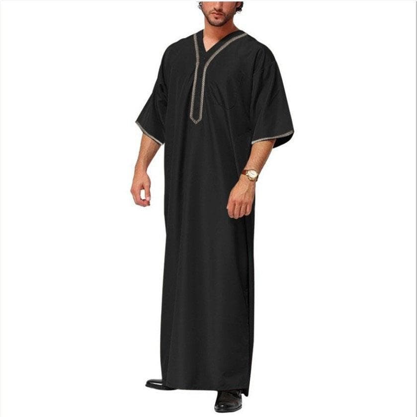 Men Muslim Islamic Kaftan Arab Vintage Middle Sleeve Thobe Robe Loose Dubai Saudi long top XL