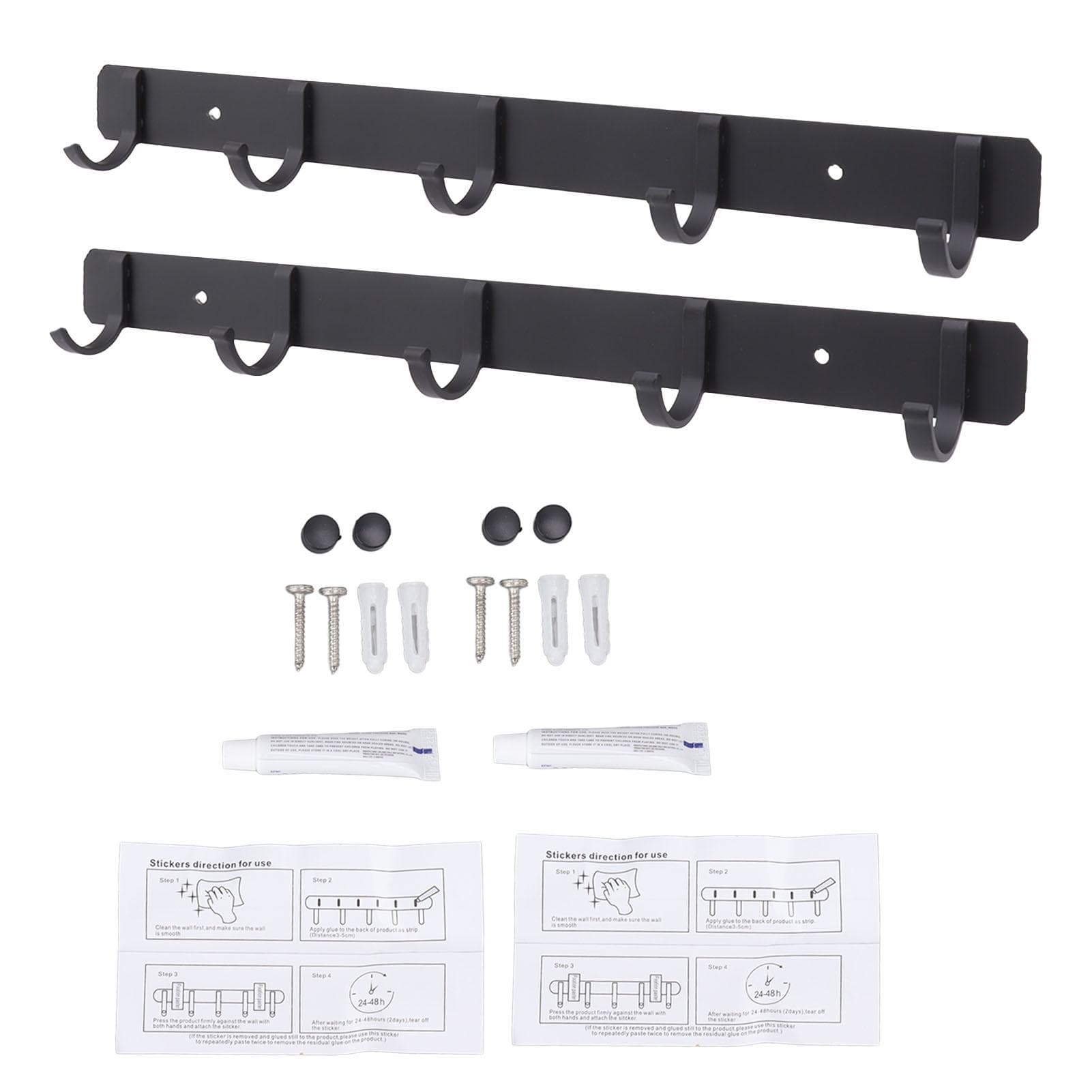 2pcs Coat Rack Wall Mounted 5 Hooks Space Aluminum Punch Free Hanging Coat Rack for Backpack Keys