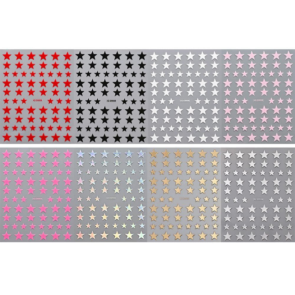 8pcs/set 3D Metallic Gold & Silver Star Nail Stickers, 8pcs Y2K Pentagram Holographic Sliding Elegant Charm Nail Art Decorative DIY Nail Accessories 8pcs