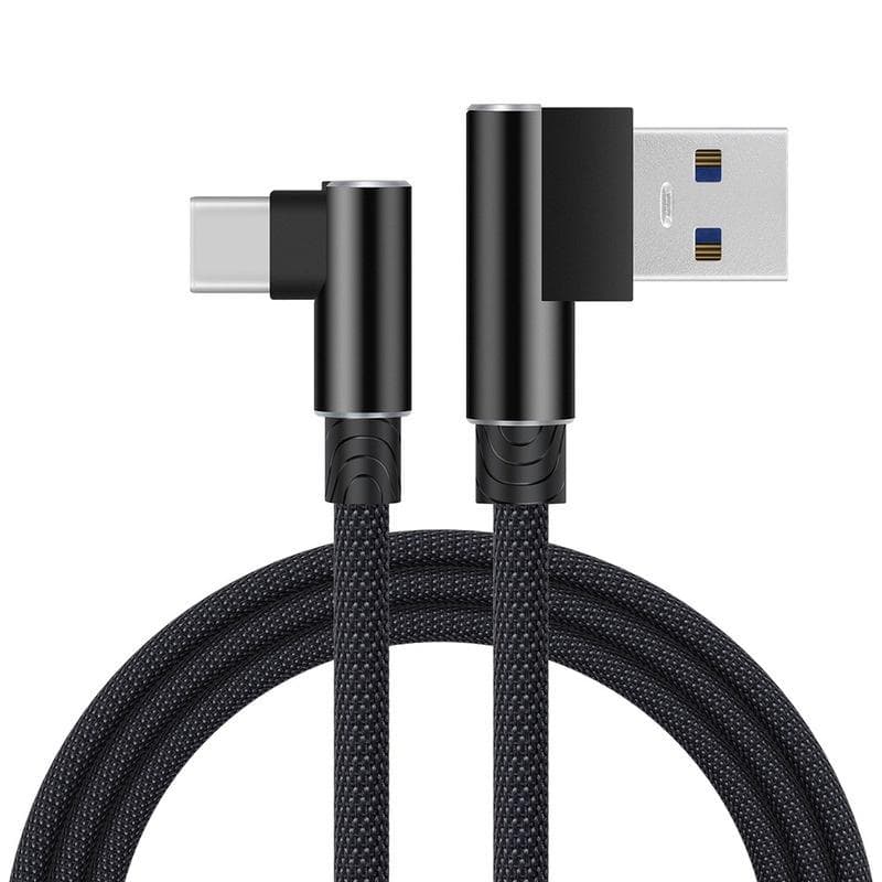 Nylon Braid 90 Degree 2.4A Fast Charging Cable Android Type C USB Data Cable For iPhone Samsung Huawei Xiaomi Mobile Phone Charger Cable 3M iPhone iPad black