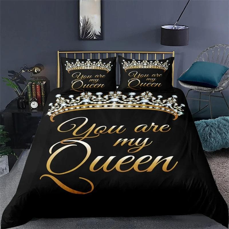 3D Printed Couple Bedding Set I Love You Crown Duvet Cover Double Twin Full Queen King Adult Kids Bedclothes Quilt Cover 2/3pcs 140x200cm