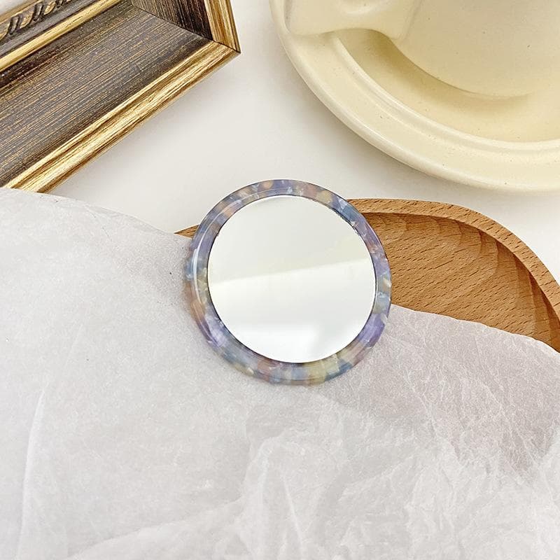 Simple Acetate Small Round Mirror Small Zebra Pattern Makeup Mirror Portable Mini Round Makeup Mirror Travel Accessories purple
